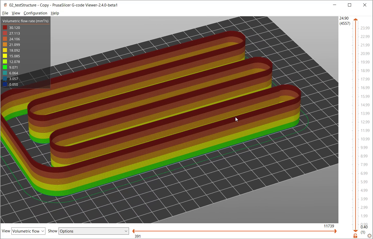 CNC Kitchen Extrusion Test part with Volumetric Flow Rates