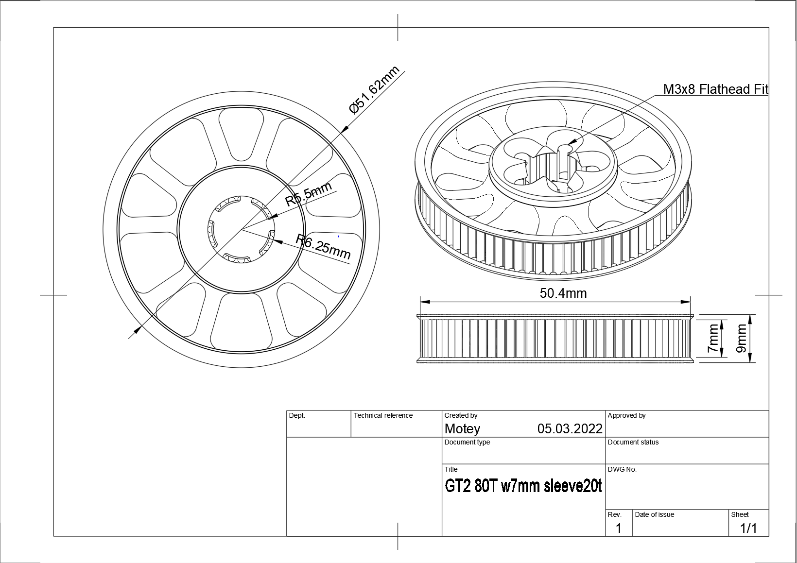 Timing Belt Pulley GT2 80t 6mm sleeve for 20t pulley - photo 3
