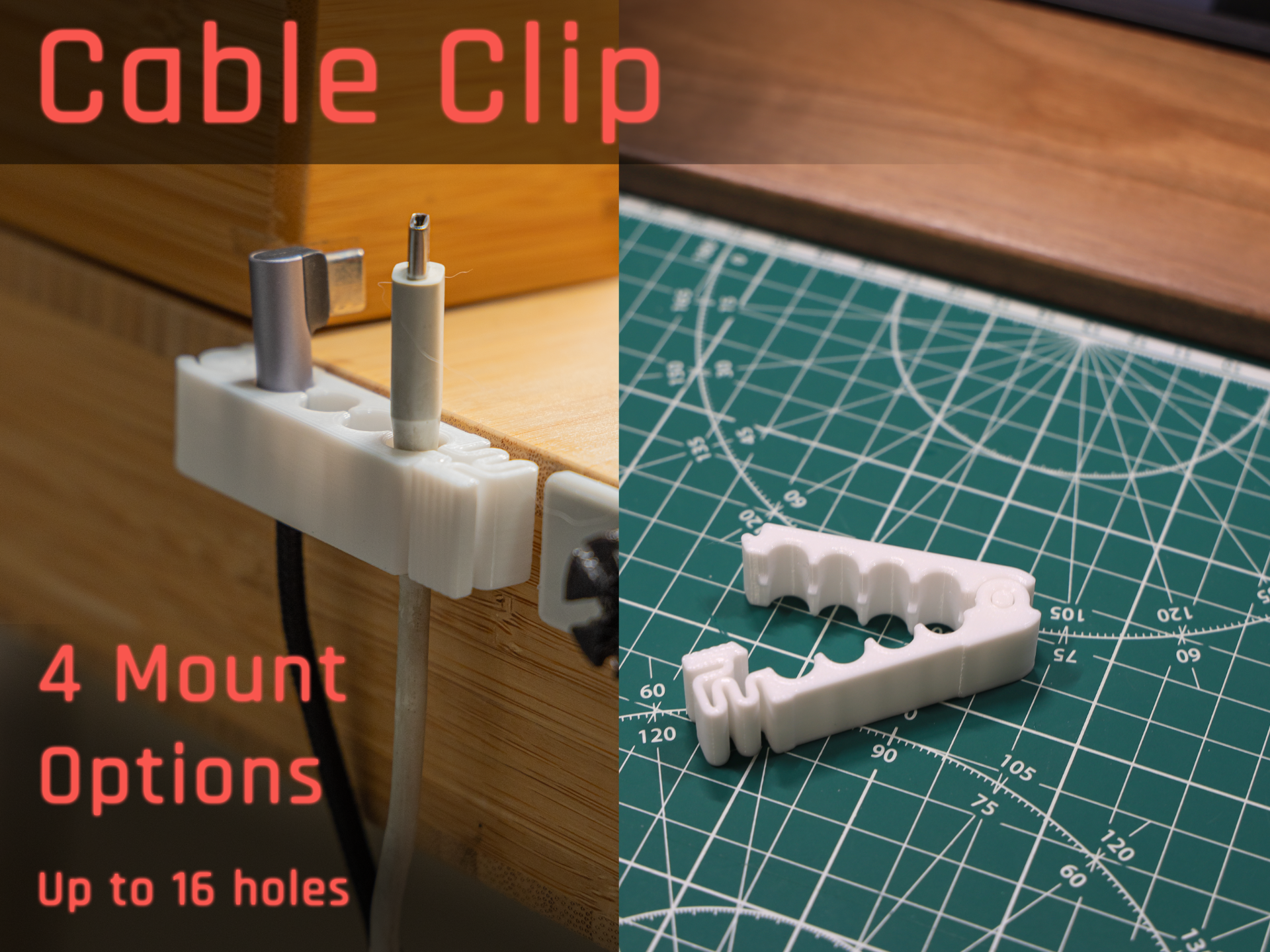 Strong Locking Cable Clip, Universal Desk Cable Holder