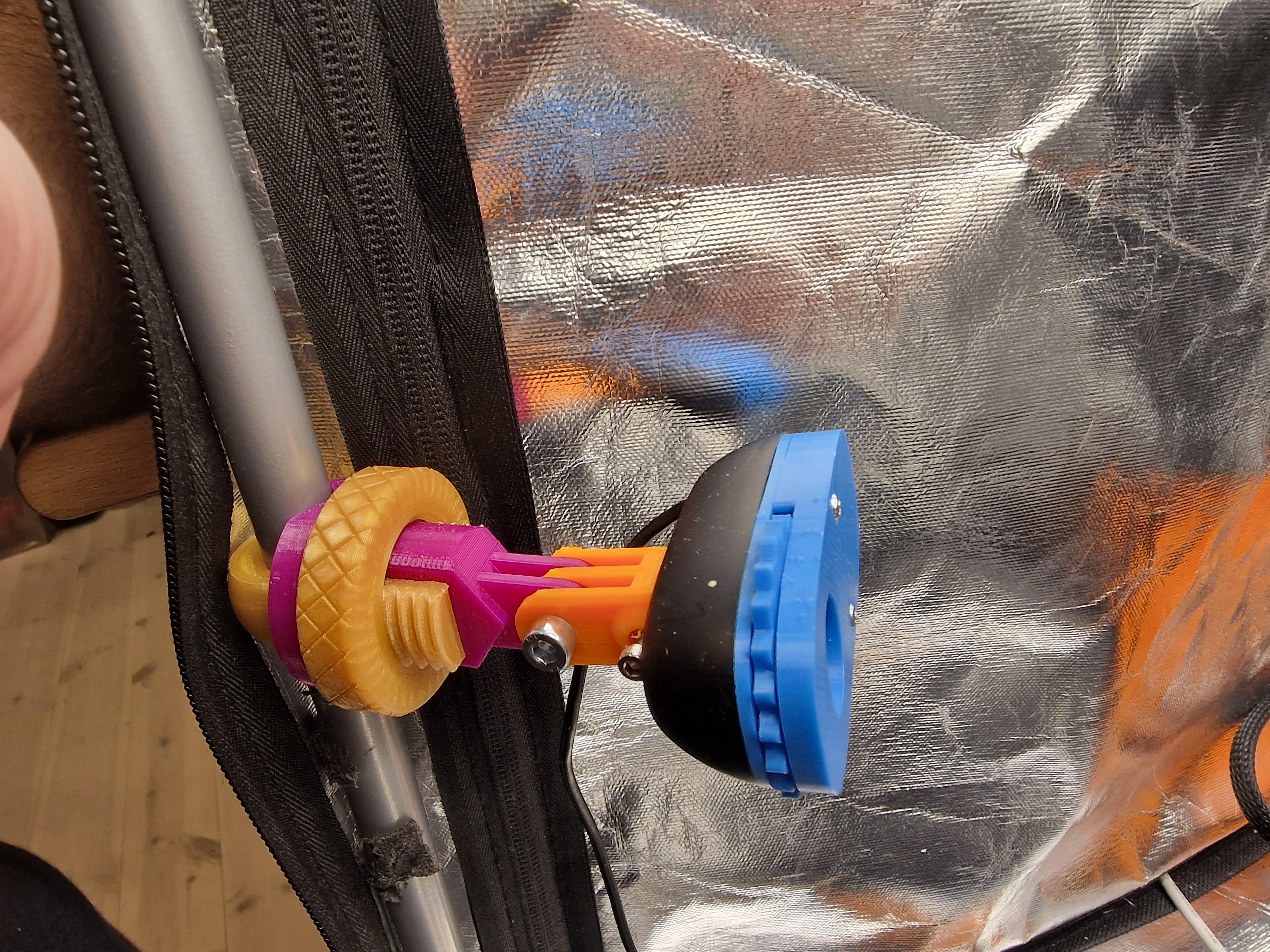 Pipe mount for tent enclosure framework with GoPro fitting (and with LG C270 camera extension) - photo 2