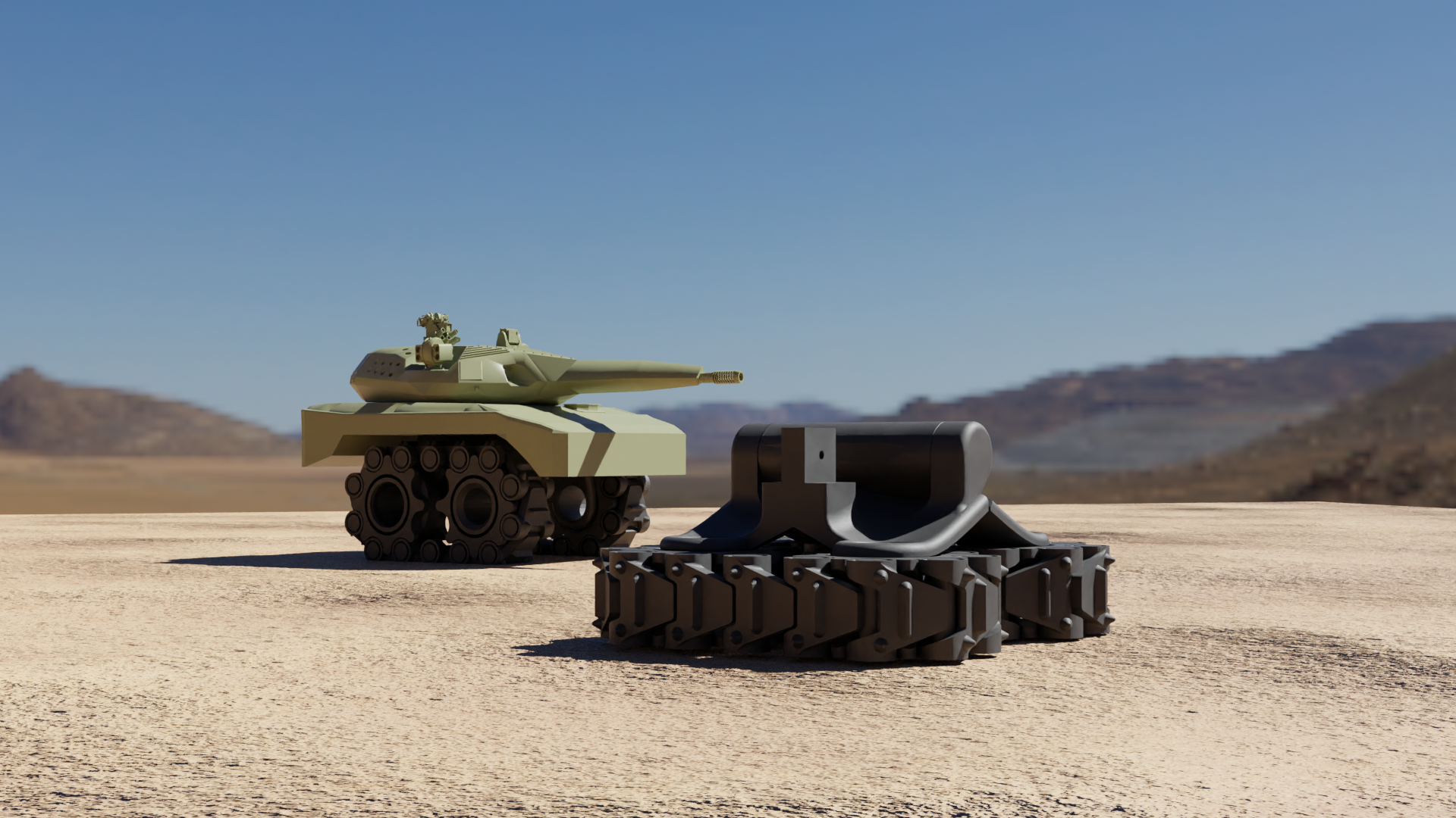 Toy tank with print-in-place tracks attachment