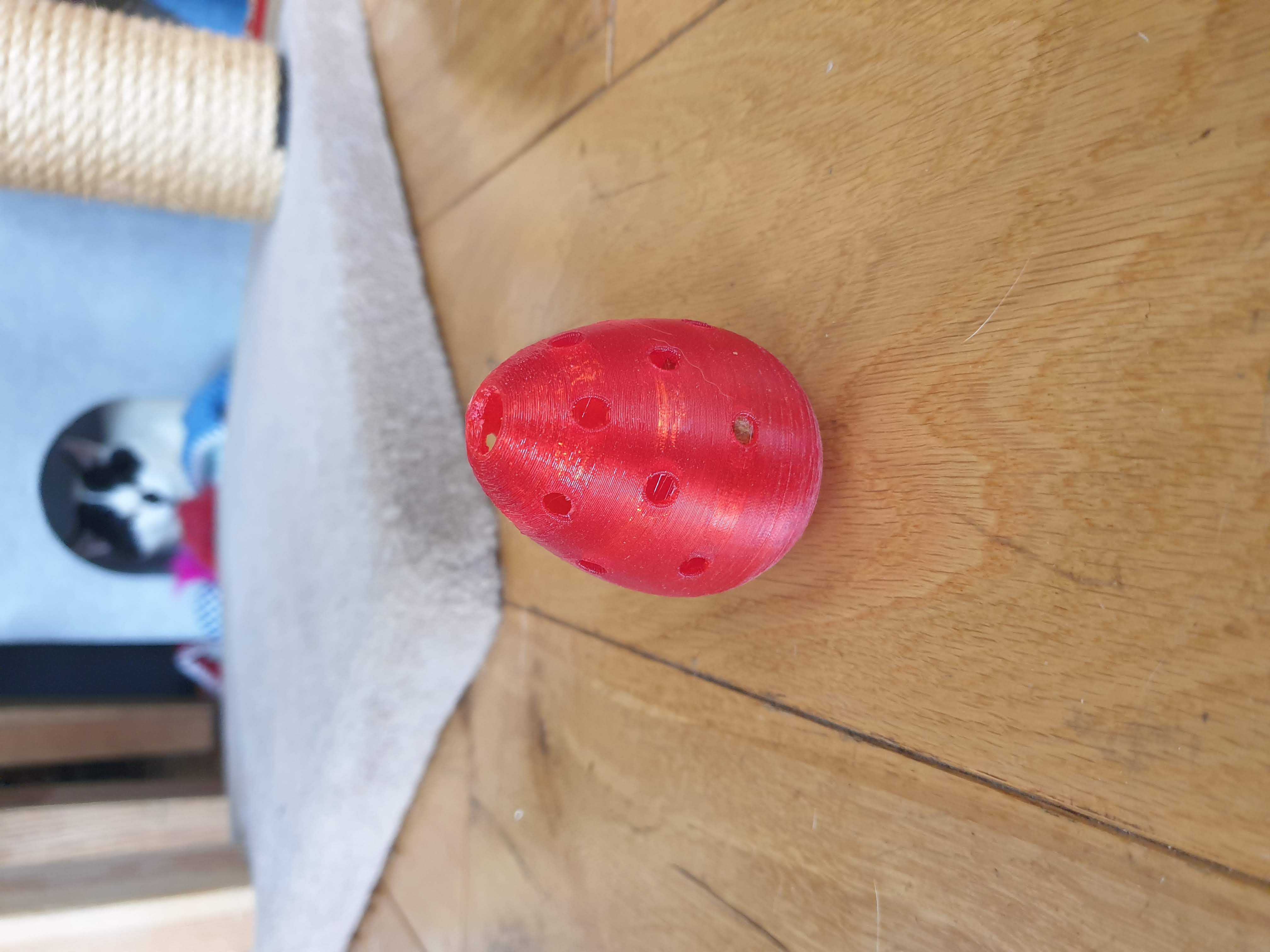 Tumbling treat toy with rattles and holes