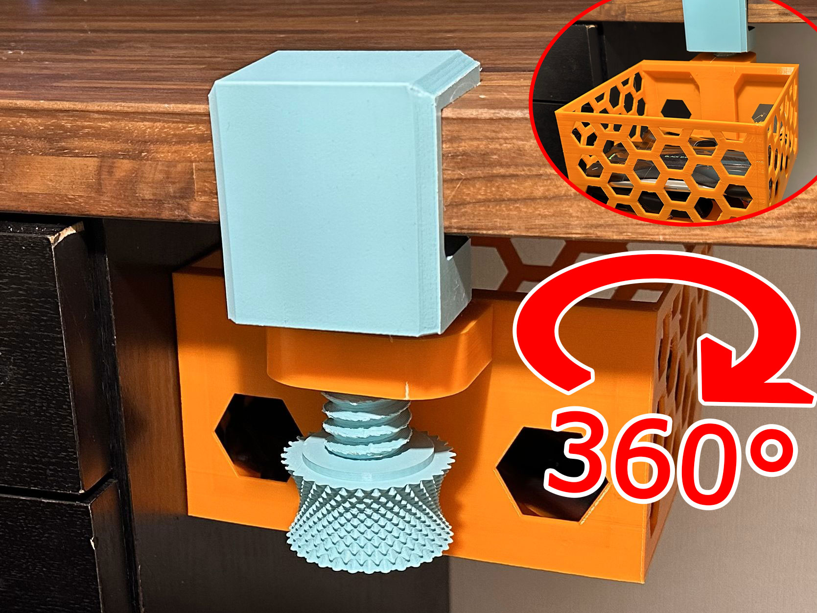 360 Degree Rotation_Under Desk Drawer Clamp-on