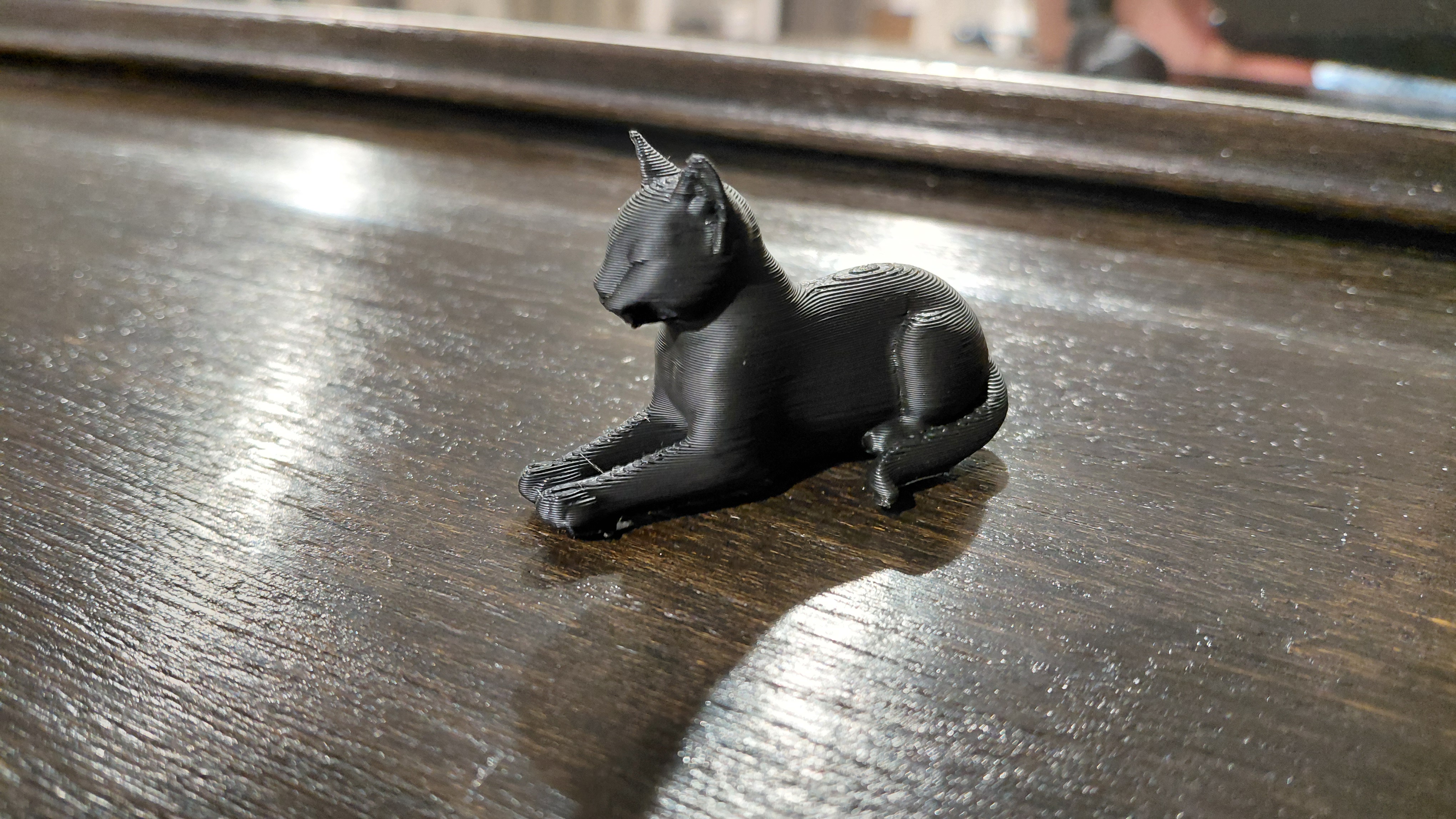 Modern Black Cat Figurine Lying Down