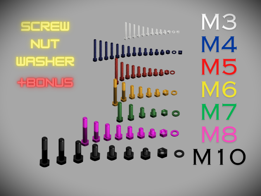 Screw Set M3 M4 M5 M6 M7 M8 M10, ISO 4017