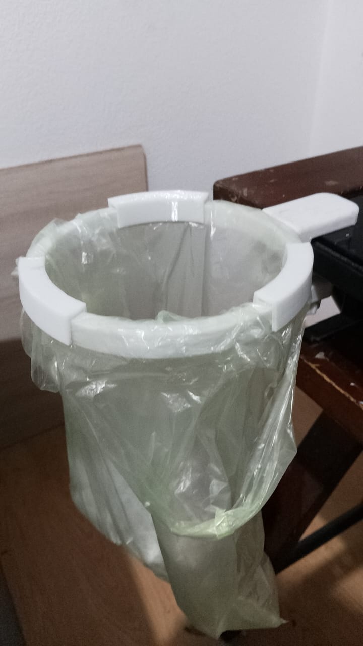 Bag ring with clamp for trash bag in desk