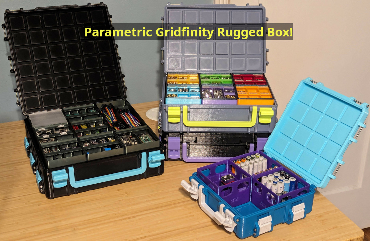 Gridfinity Rugged Storage Box, Parametric and Customizable