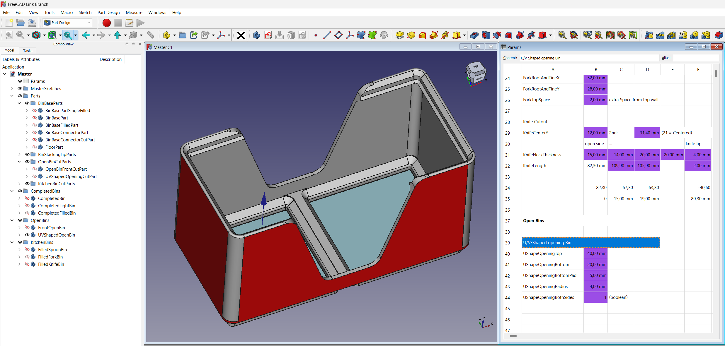 Gridfinity parametric Bins for my Kitchen Drawer (Gridfinity-FreeCAD)
