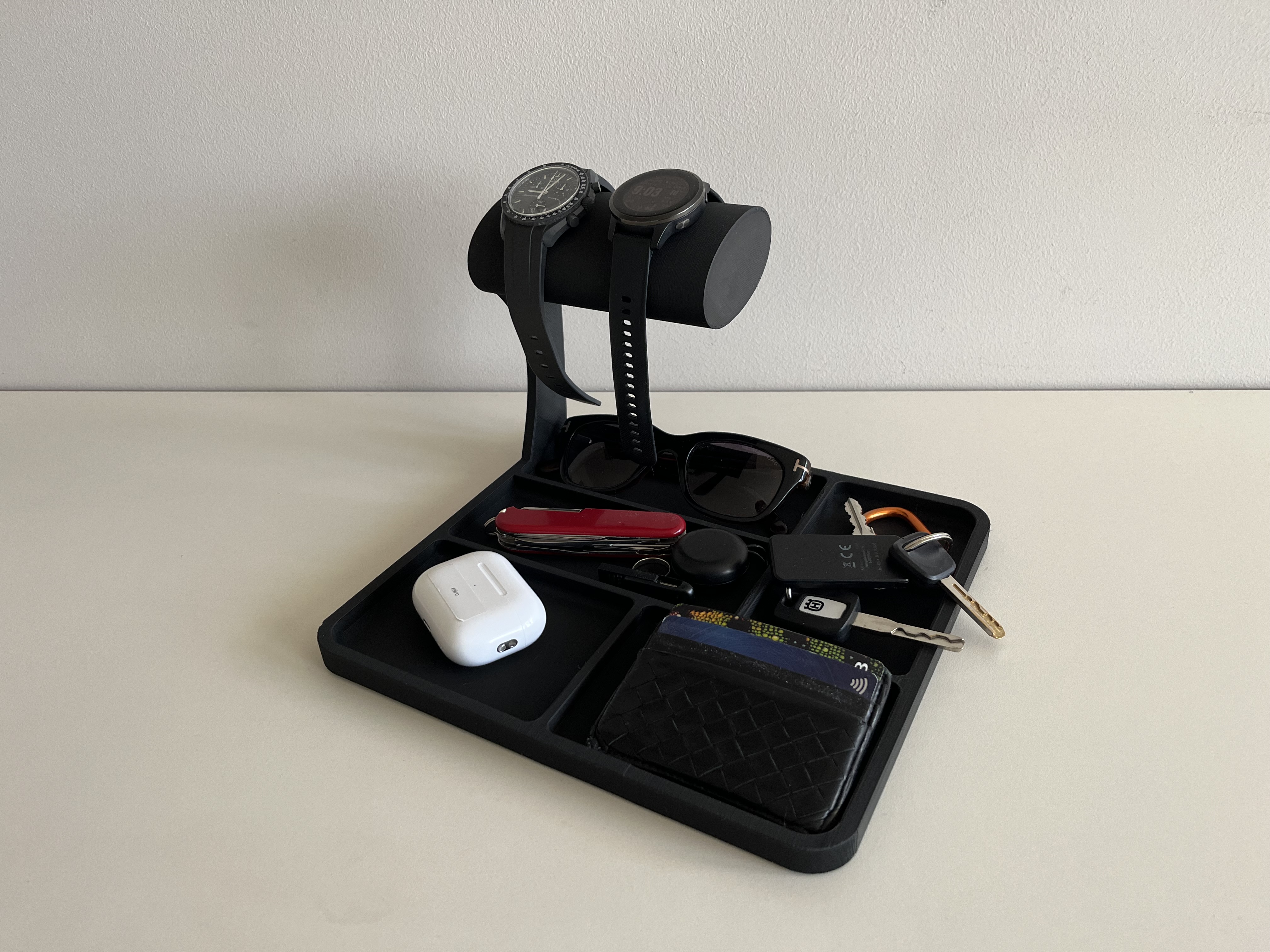 EDC tray with watch stand
