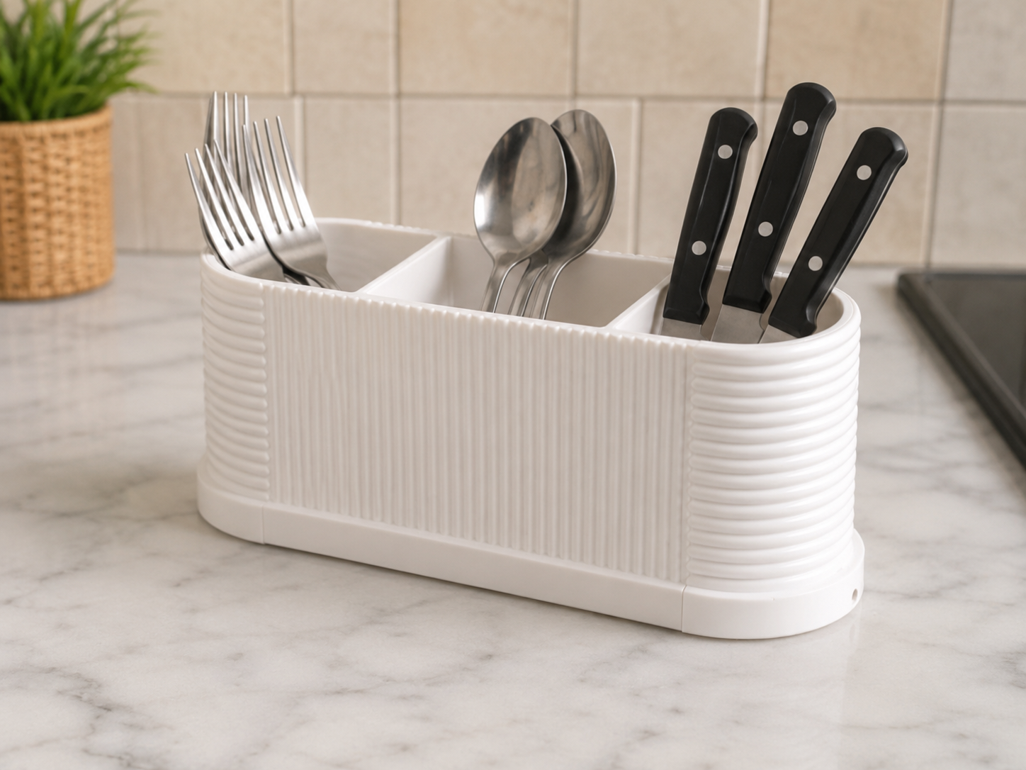 Modern Drainage Utensil Holder with Removable Drip Tray | 3D Printable Kitchen Organizer